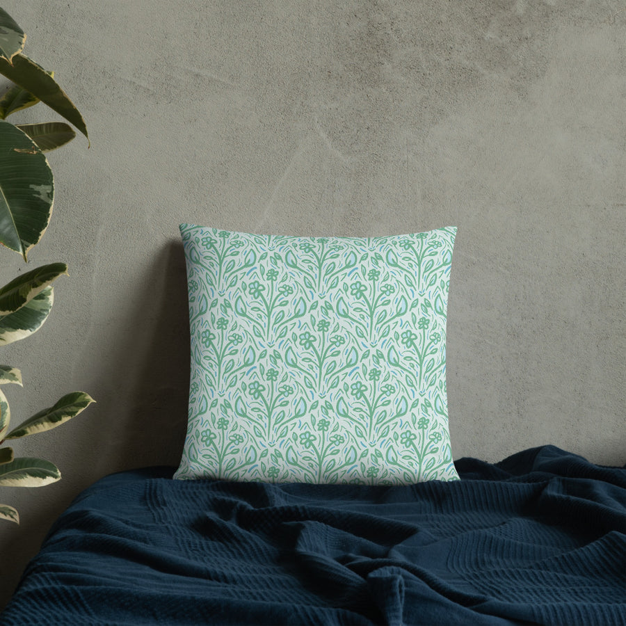 Teal Vine Damask Throw Pillow mockup 1
