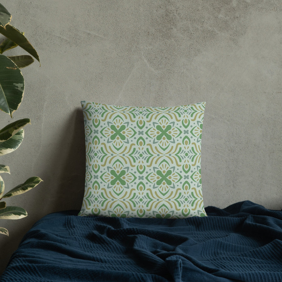 Mint Folk Throw Pillow mockup 1