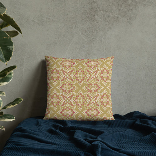 Golden Damask Tile Throw Pillow mockup 1 pattern preview