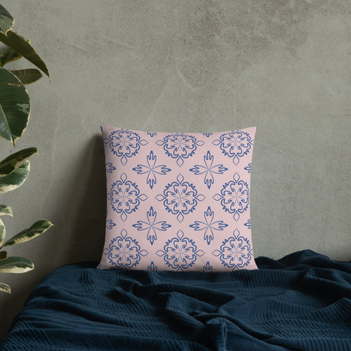 Cobalt Tulip Throw Pillow mockup 1 pattern preview