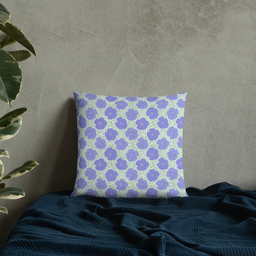 Periwinkle Poppy Vine Throw Pillow mockup 1