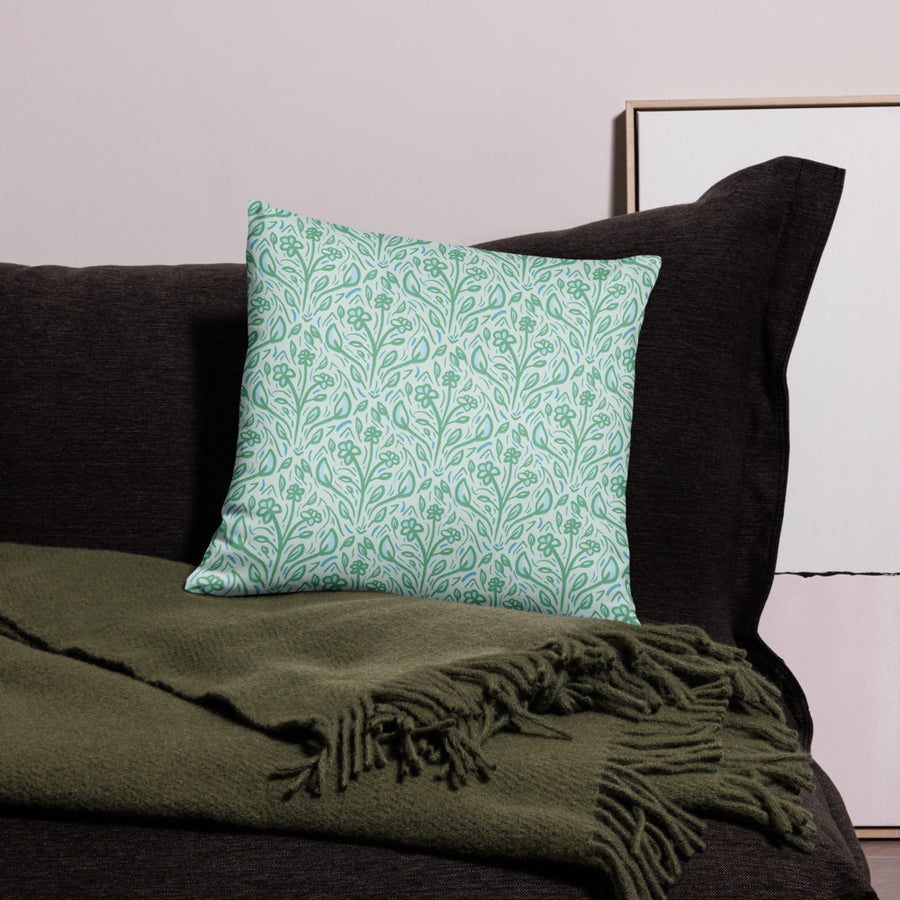 Teal Vine Damask Pillow Case mockup 1