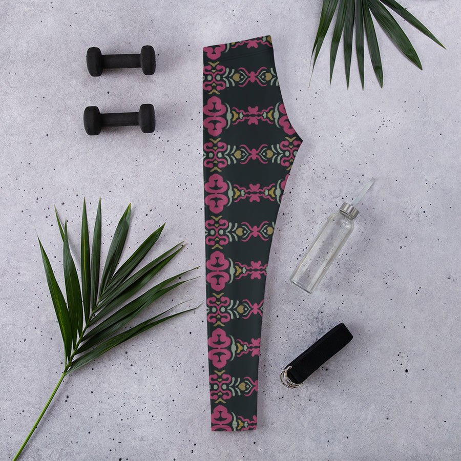 Magenta Baroque AOP Leggings mockup 1