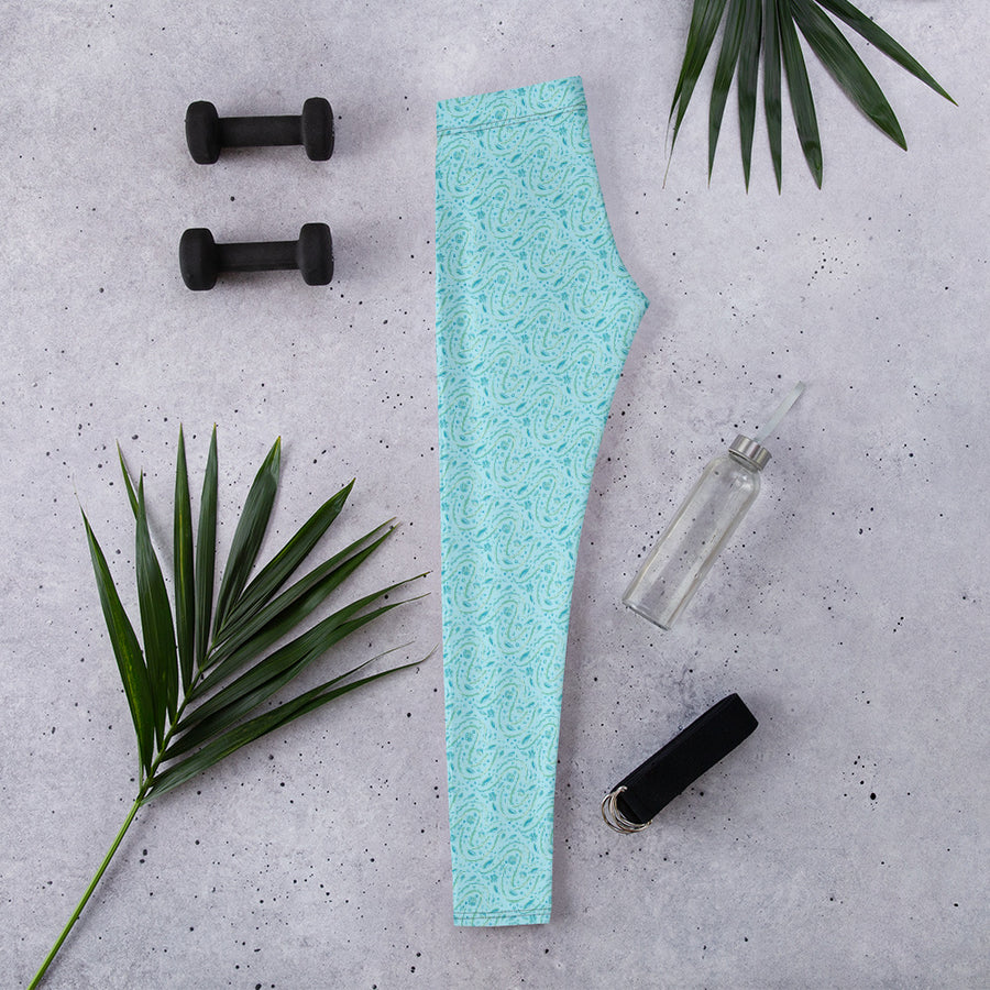 Aqua Vine Scatter AOP Leggings mockup 1