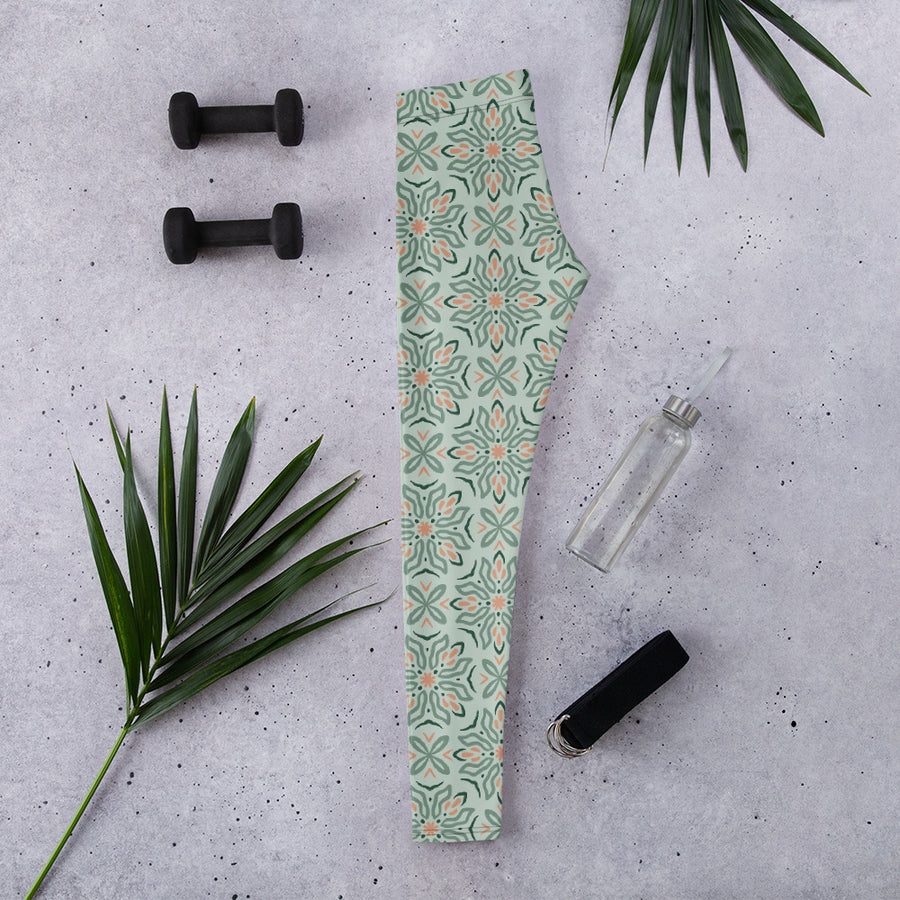 Mint Botanical AOP Leggings mockup 1