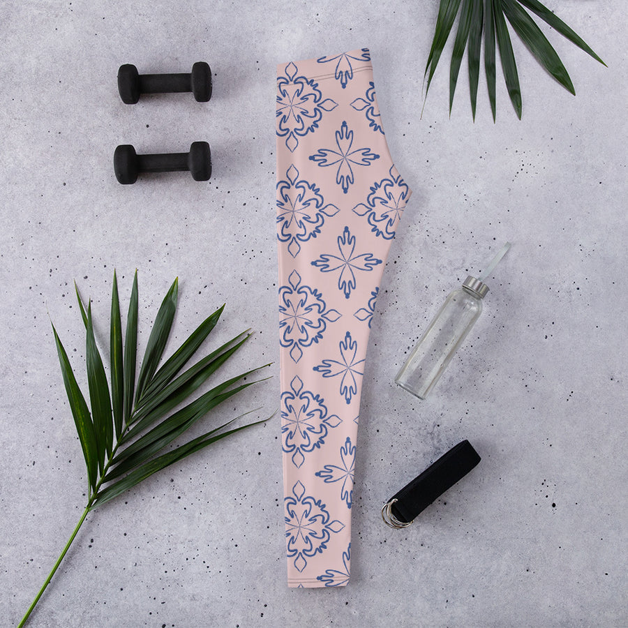 Cobalt Tulip AOP Leggings mockup 1