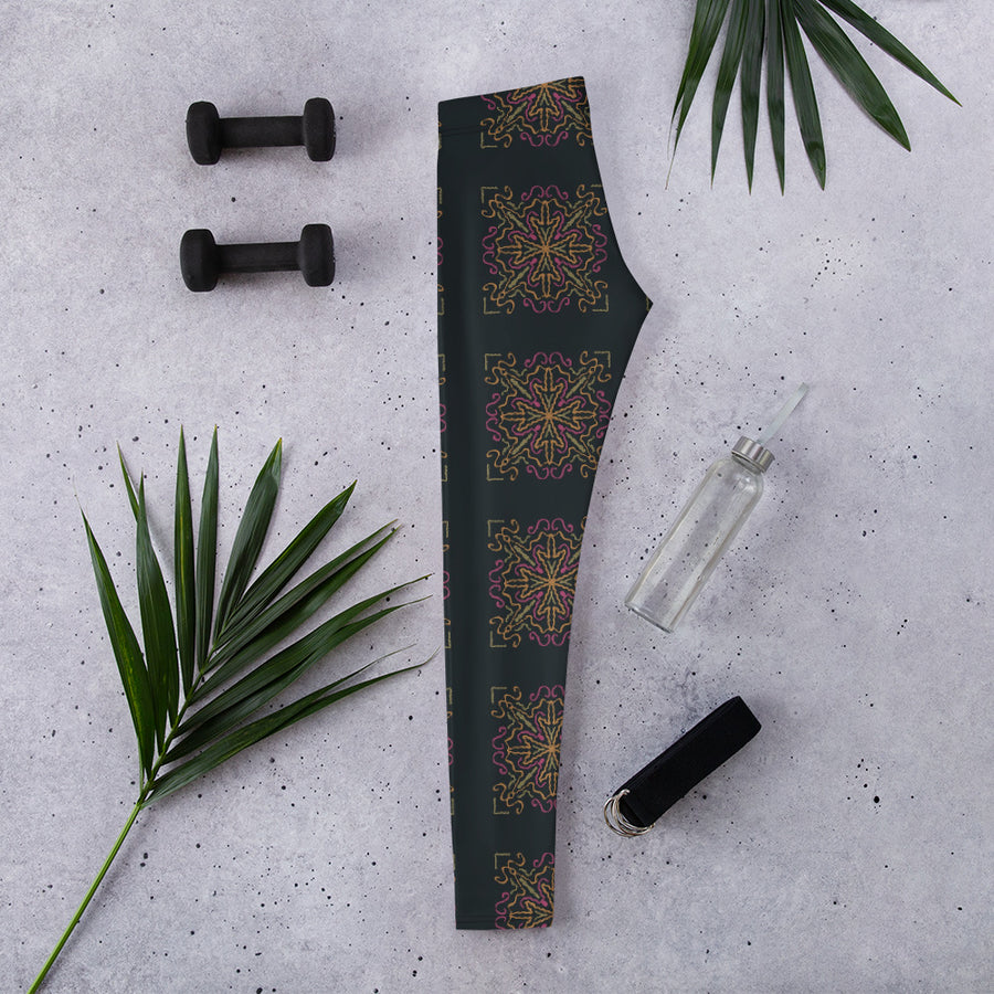 Disco Scrollwork AOP Leggings mockup 1