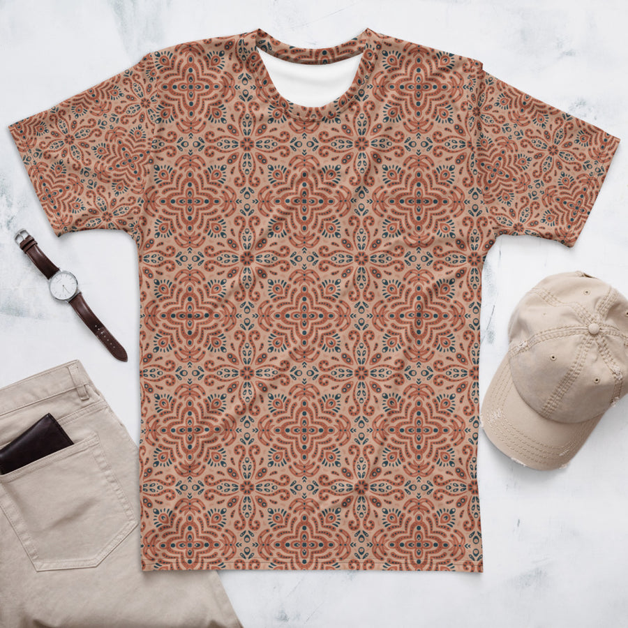 Terracotta Navy Tile AOP Men's T-Shirt mockup 1