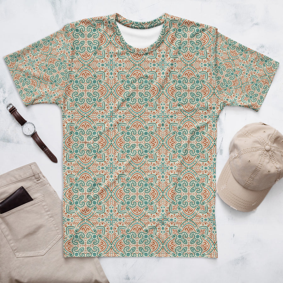 Teal Scroll Tile AOP Men's T-Shirt mockup 1