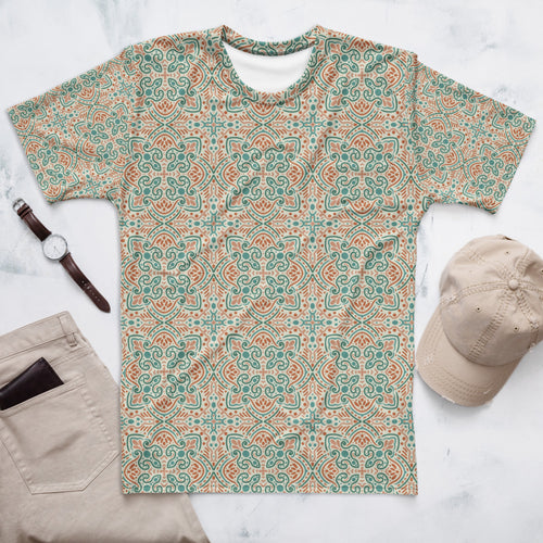 Teal Scroll Tile AOP Men's T-Shirt mockup 1 pattern preview