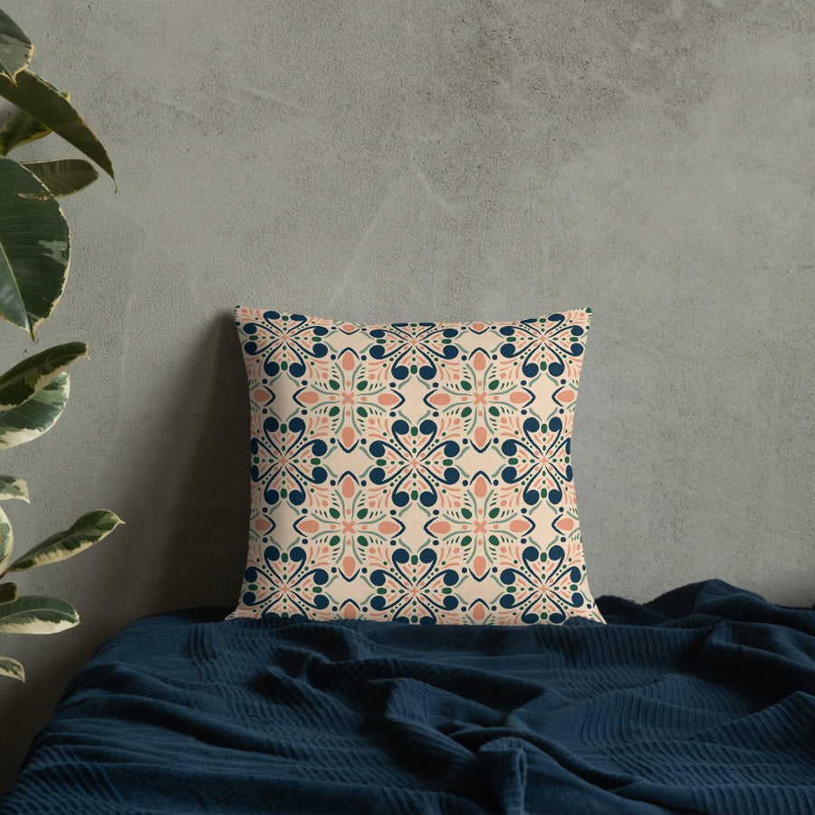 Garden Navy Premium Pillow mockup 1