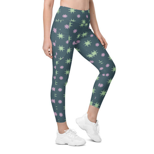 Coachella Sun And Flowers AOP Recycled Leggings with Pockets mockup 1 pattern preview