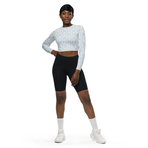 Misty Damsel Reading Room AOP Recycled Long Sleeve Crop Top mockup 1 pattern preview