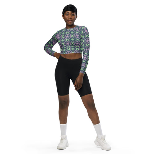 Coachella Flower Crowns AOP Recycled Long Sleeve Crop Top mockup 1 pattern preview