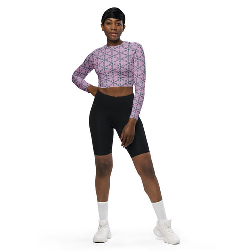 Coachella Spin Out Lavender AOP Recycled Long Sleeve Crop Top mockup 1 pattern preview