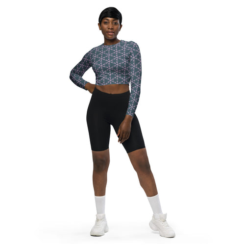 Coachella Spin Out Slate Lavender AOP Recycled Long Sleeve Crop Top mockup 1 pattern preview