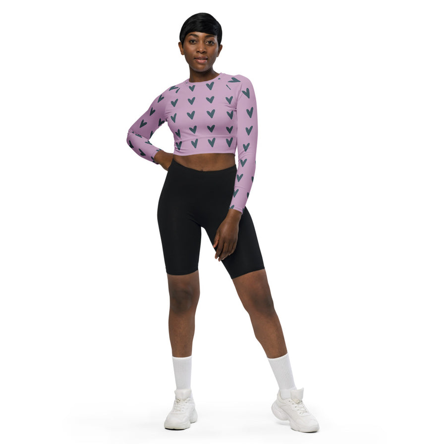 Coachella Puppy Love Mint AOP Recycled Long Sleeve Crop Top mockup 1