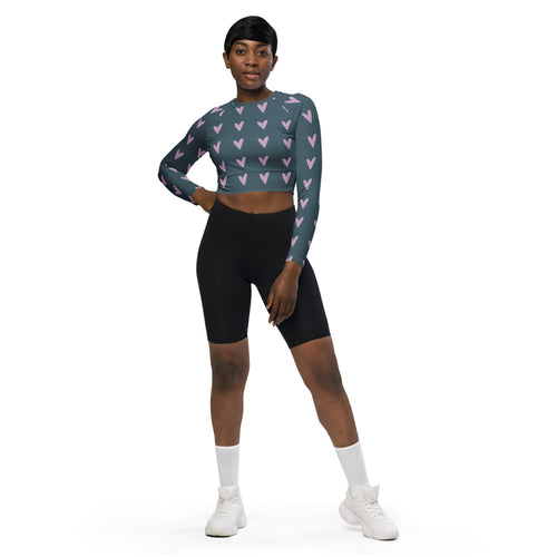 Coachella Puppy Love Slate Lavender AOP Recycled Long Sleeve Crop Top mockup 1 pattern preview