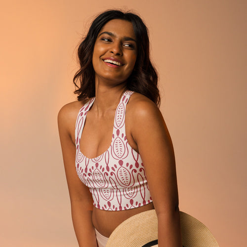 Alison Petal Throne AOP Longline Sports Bra mockup 7 pattern preview