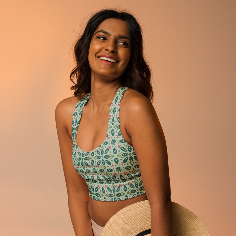 Leaf Souk AOP Longline Sports Bra mockup 1