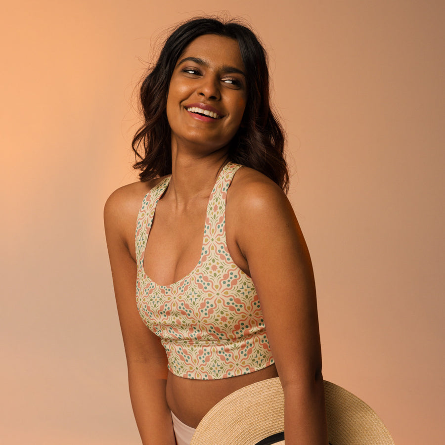 Serpentine Bloom AOP Longline Sports Bra mockup 1
