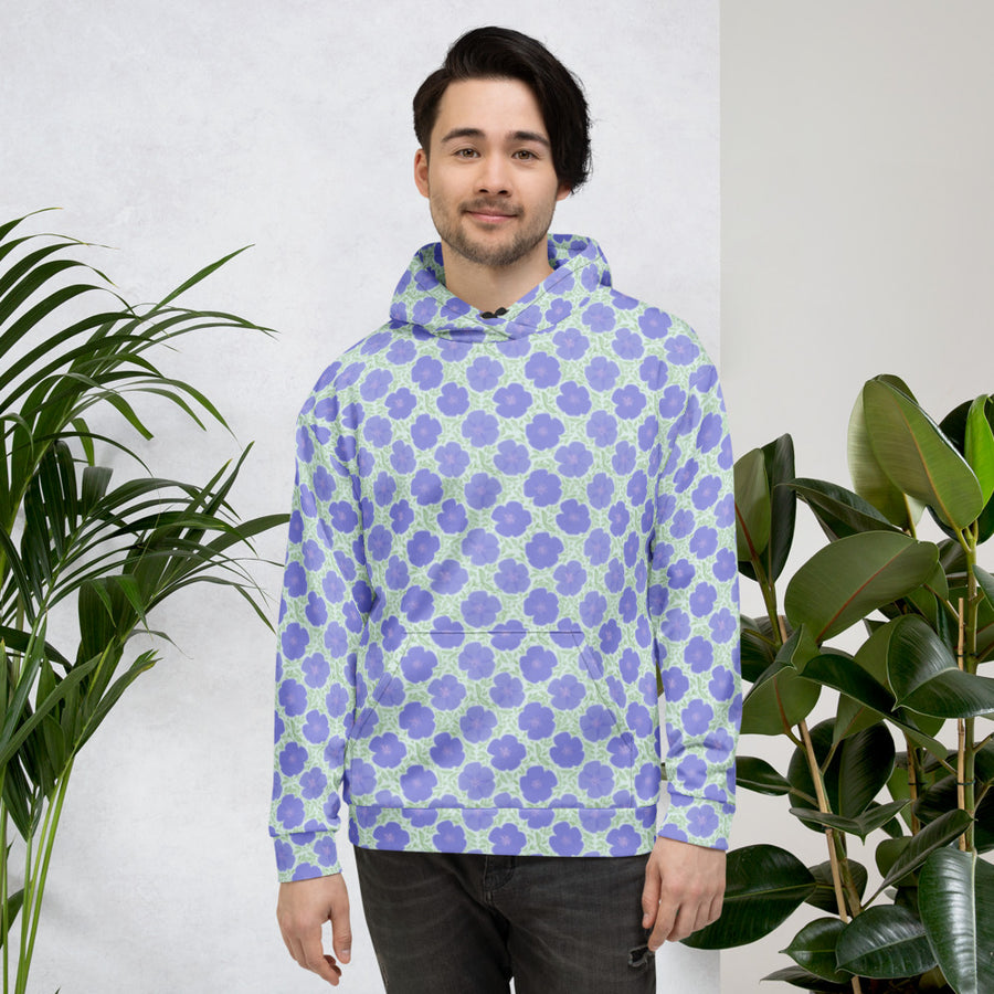 Periwinkle Poppy Vine AOP Hoodie mockup 1