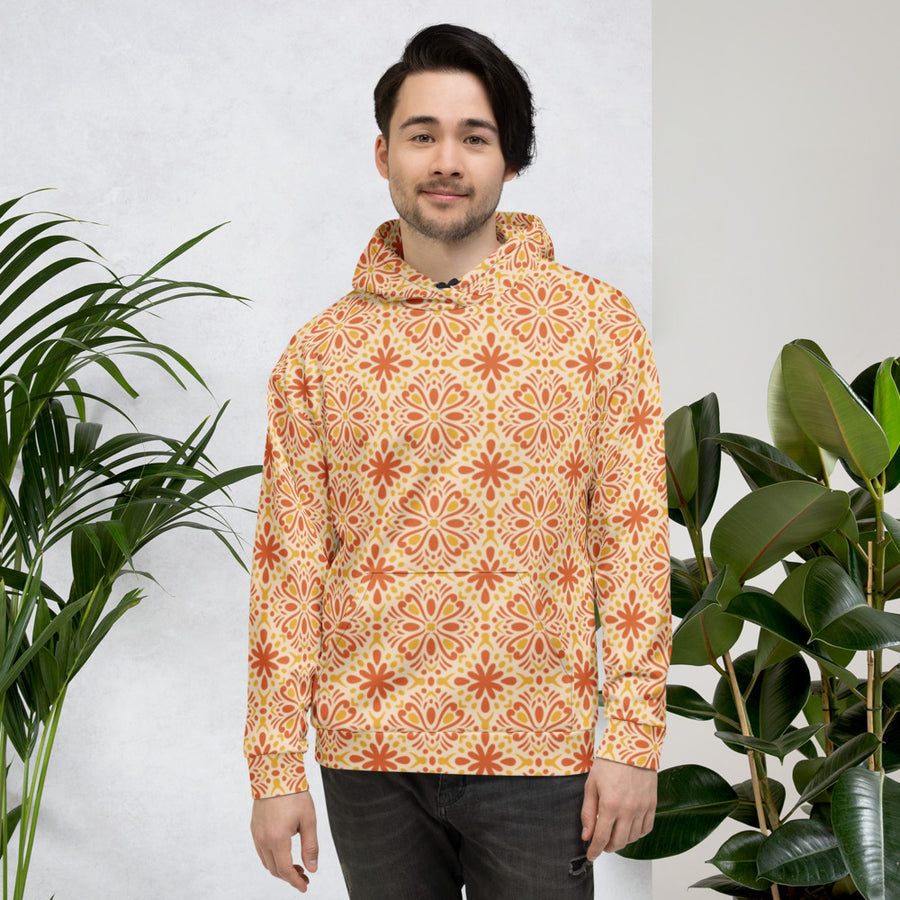 Tangerine Folk AOP Hoodie mockup 1