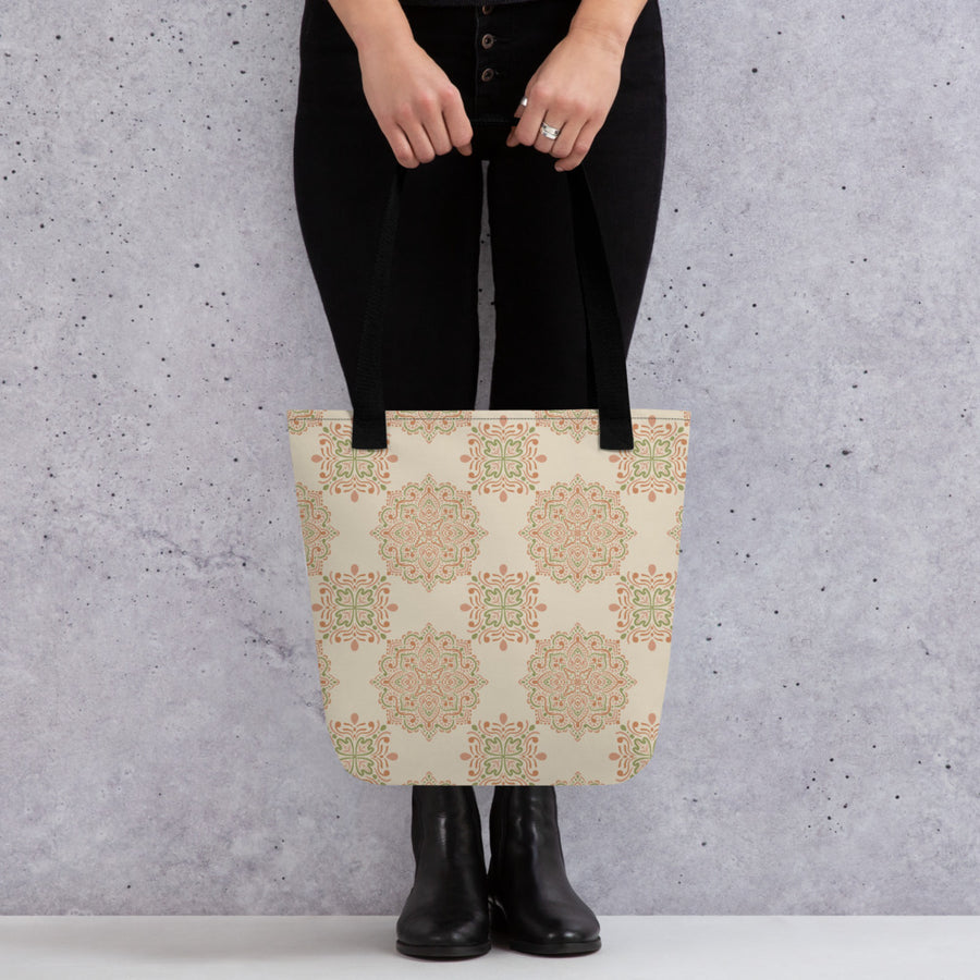 Peach Paisley Tile Tote Bag mockup 1