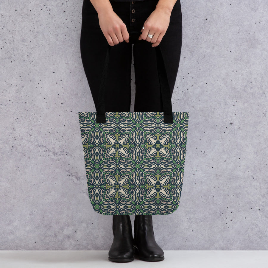 Midnight Folk Tile Tote Bag mockup 1