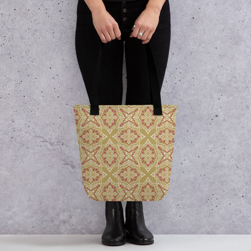Golden Damask Tile Tote Bag mockup 1 pattern preview