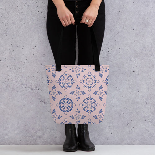 Cobalt Tulip Tote Bag mockup 1 pattern preview