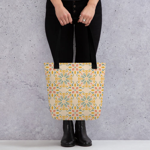 Folk Cross Tile Tote Bag mockup 1 pattern preview