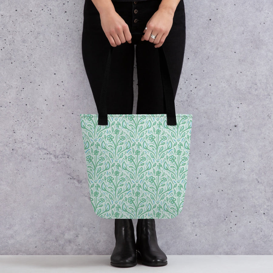 Teal Vine Damask Tote Bag mockup 1