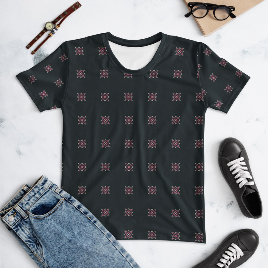 Pink Dot Flower AOP Women's T-Shirt mockup 1