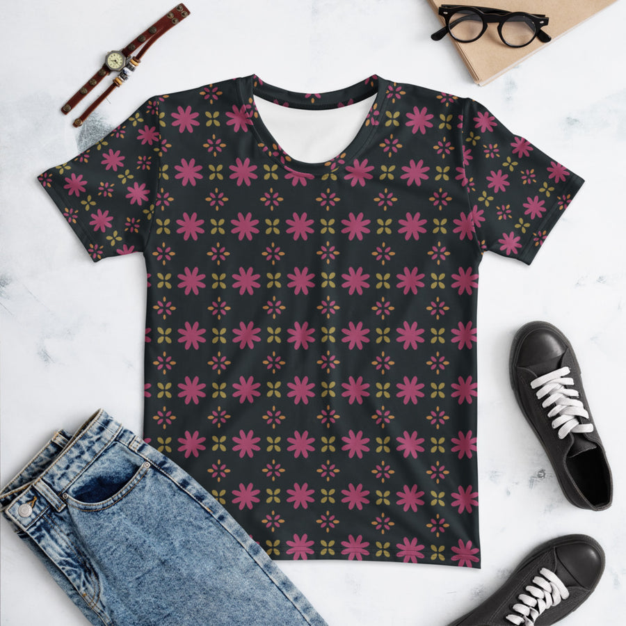 Disco Petal Scatter AOP Women's T-Shirt mockup 1