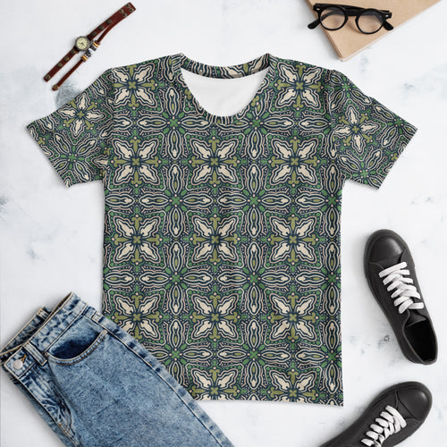 Midnight Folk Tile AOP Women's T-Shirt mockup 1 pattern preview