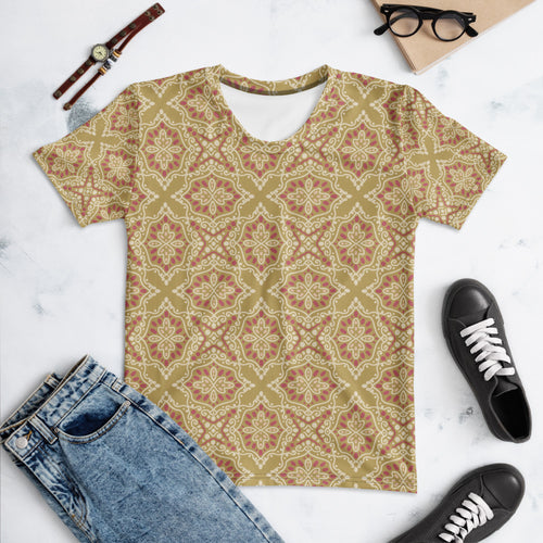 Golden Damask Tile AOP Women's T-Shirt mockup 1 pattern preview