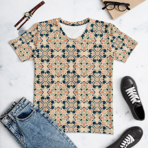Garden Navy AOP Women's T-Shirt mockup 1 pattern preview