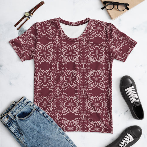 Crimson Garden AOP Women's T-Shirt mockup 1 pattern preview