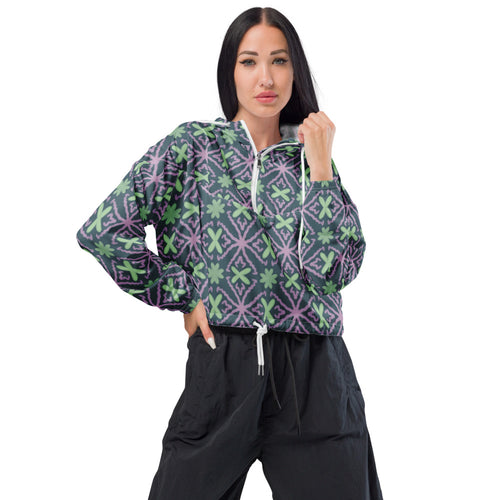 Coachella Flower Crowns AOP Women's Cropped Windbreaker mockup 1 pattern preview