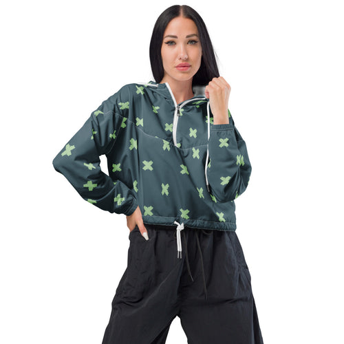 Coachella Butterfly Slate Mint AOP Women's Cropped Windbreaker mockup 1 pattern preview
