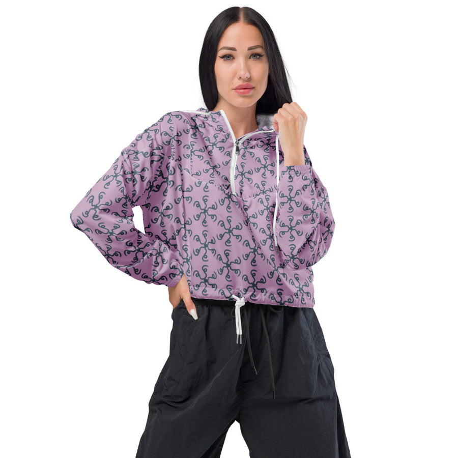 Coachella Spin Out Lavender AOP Women's Cropped Windbreaker mockup 1