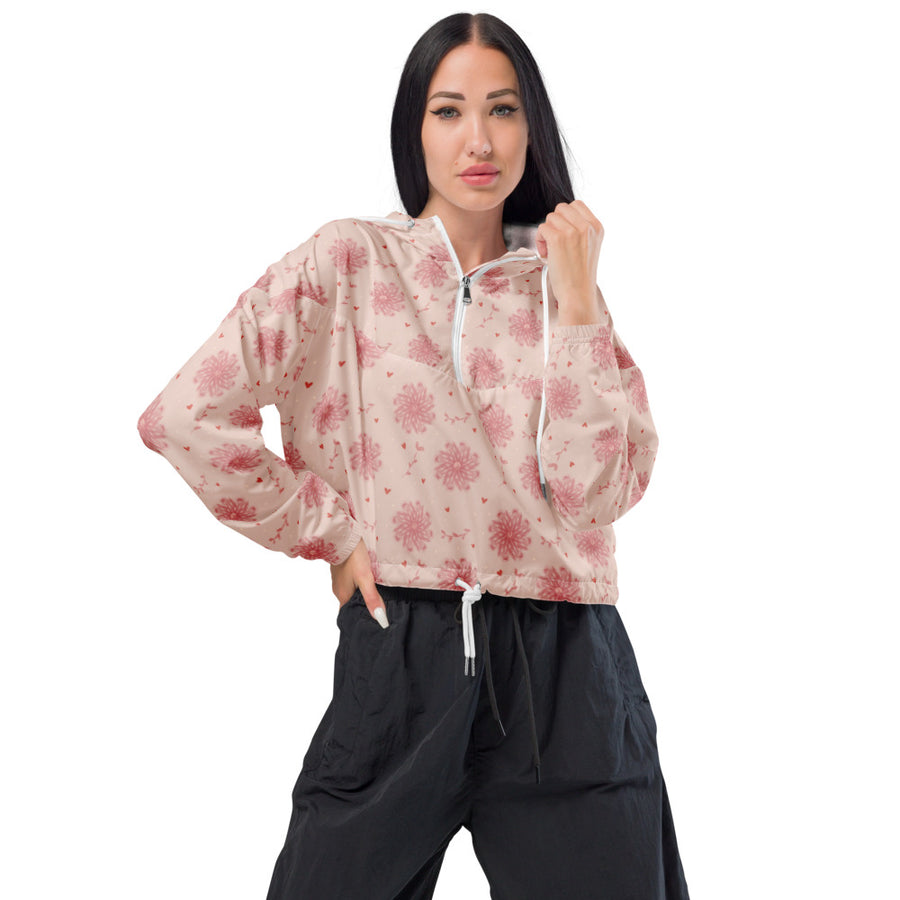 Delicate Romance Innocent Love AOP Women's Cropped Windbreaker mockup 1