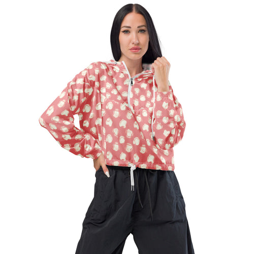 Delicate Romance Pink Liquid Painter AOP Women's Cropped Windbreaker mockup 1 pattern preview