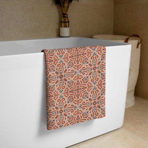 Terracotta Navy Tile Beach Towel mockup 1 pattern preview