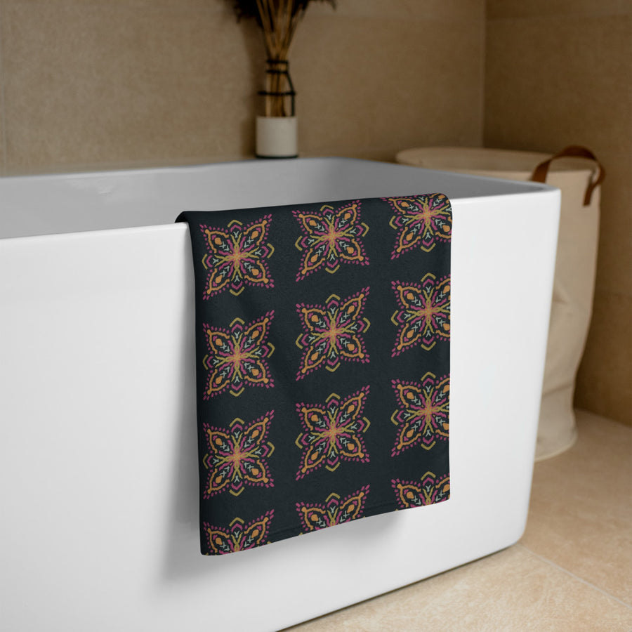 Golden Ikat Star Beach Towel mockup 1