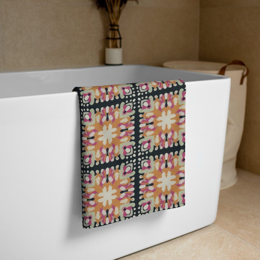 Inkblot Medallion Beach Towel mockup 1