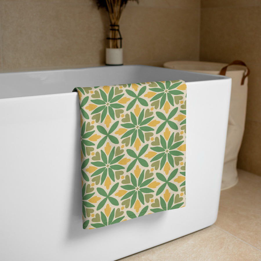 Green Petal Tile Beach Towel mockup 1