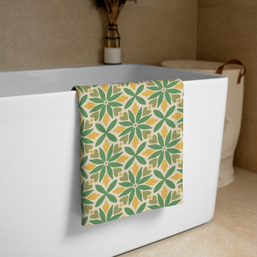 Green Petal Tile Beach Towel mockup 1 pattern preview