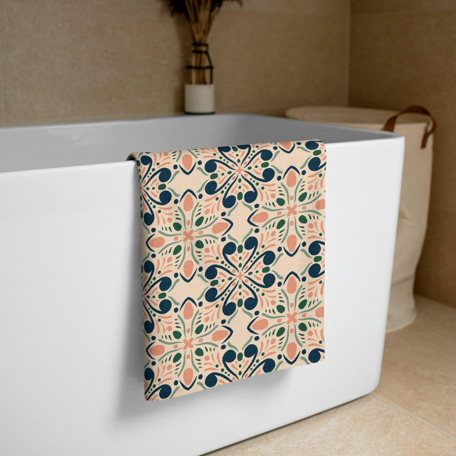 Garden Navy Beach Towel mockup 1